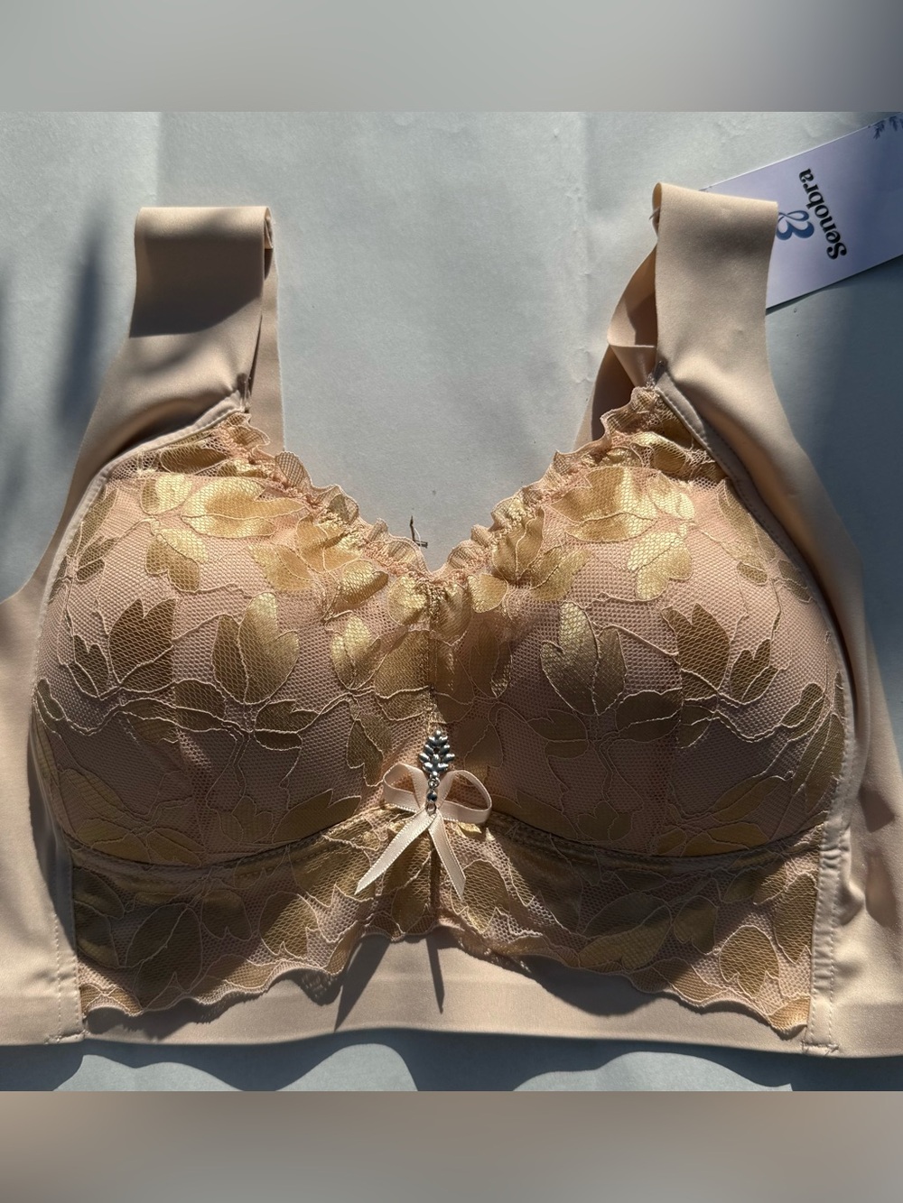 Senobra beige & gold Lace no underwire comfort / yoga bra (would fit 36C-40D)
